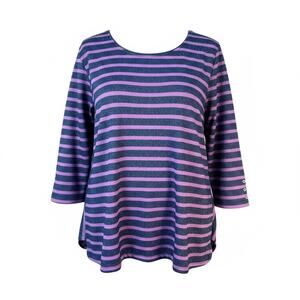 Allison Daley Plus Size 2X Long Sleeve‎ Purple Striped Shimmering Silver Top